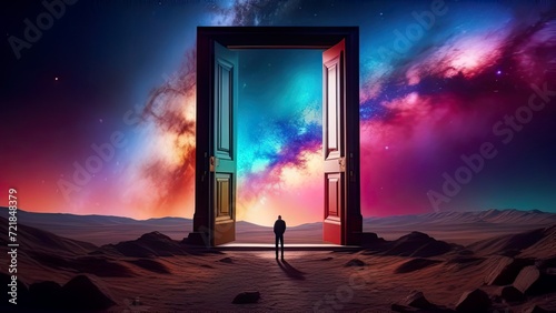 An open door to the universe. Expand the concept of boundaries. Concept for mental health, freedom, imagination and creativity. Positive mind, peaceful, enjoying life. Philosophy.