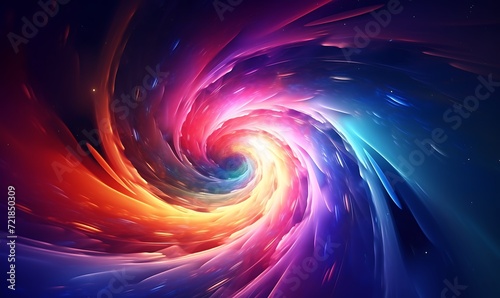 Colorful vortex energy, cosmic spiral waves, multicolor swirls explosion. Abstract futuristic digital background. Generative Ai