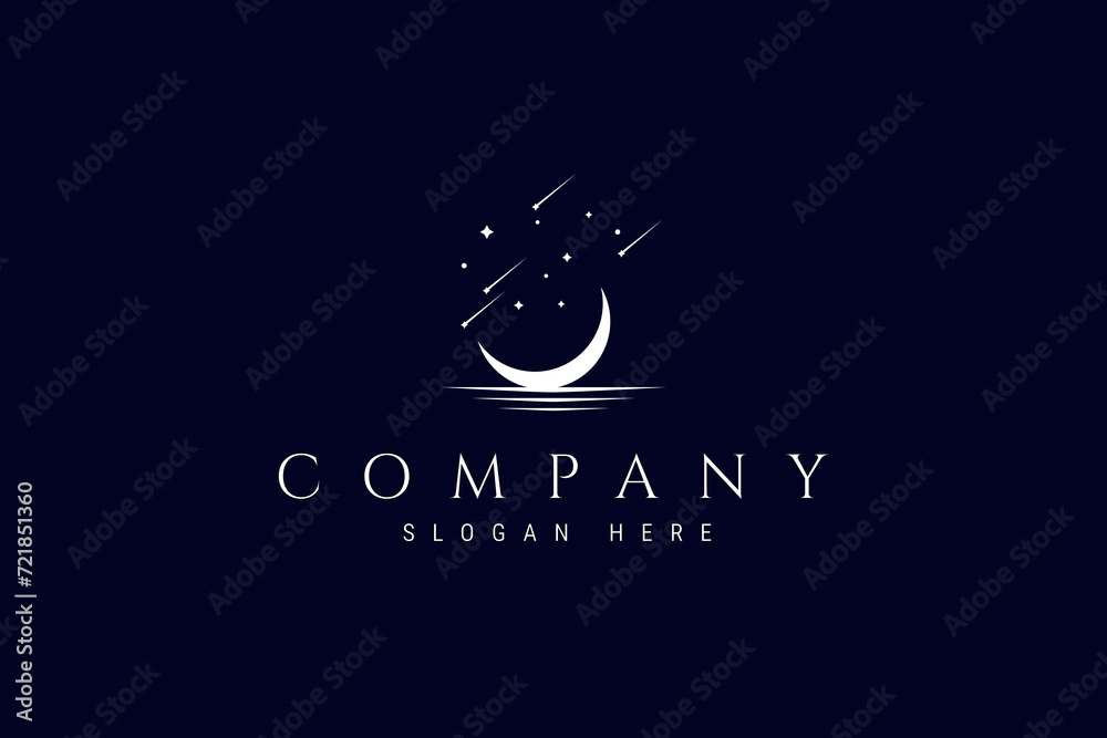 Vector logo a silhouette image of a crescent moon with a star-studded ...