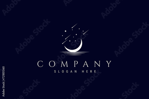 Vector logo a silhouette image of a crescent moon with a star-studded sky.