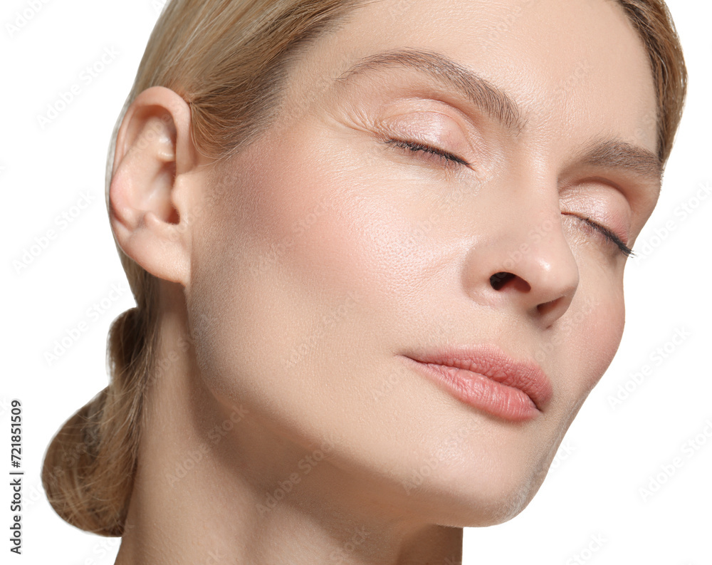Beautiful woman with healthy skin on white background, closeup Beautiful woman with healthy skin on white background, closeup