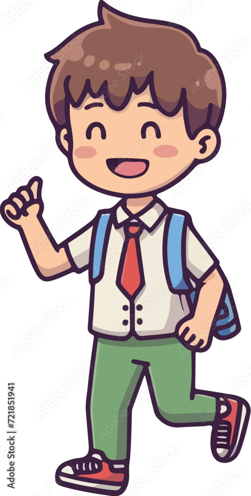 illustration of a happy boy with a backpack, cartoon vector illustration