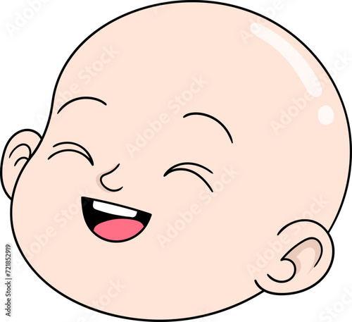 doodle cartoon illustration, head of a bald baby boy laughing happily