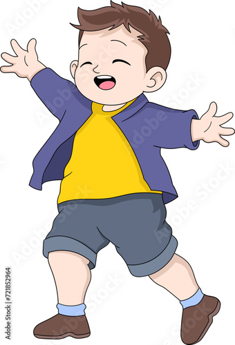doodle cartoon illustration, toddler boy is celebrating the happiness of the holiday season