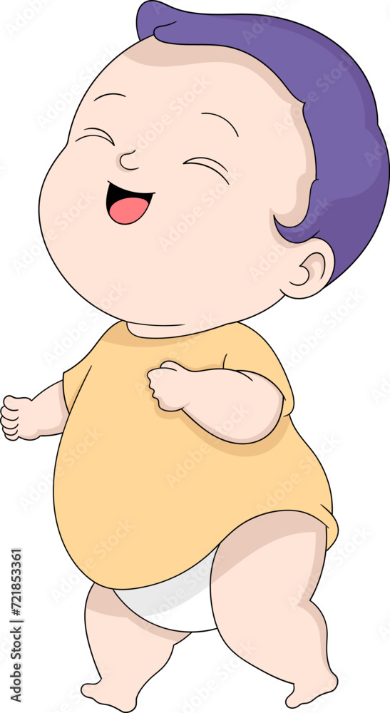 illustration of an expression of happiness, baby boy is walking while closing his eyes illustration of an expression of happiness, baby boy is walking while closing his eyes