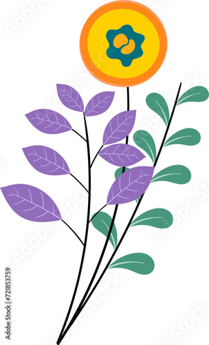 plant illustration, plant branch with mixed colorful leaves