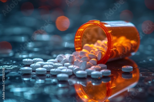 Urgency in Healthcare: Spilled Pills from Prescription Bottle photo