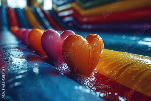 Animated clip of hearts bouncing on a colorful bouncing castle photo