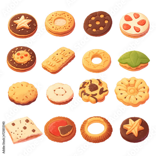 Various types of assorted cookies, cookies, valentine, sweets, baked goods, confectionery, confectionery, illustration, illustration, material