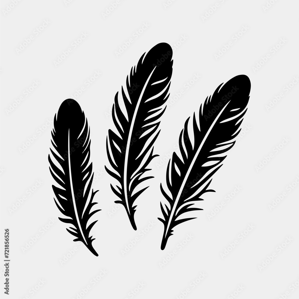 three black feathers on a white background three black feathers on a white background
