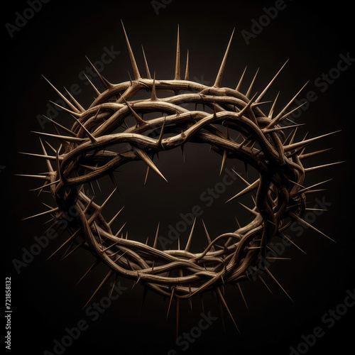 Crown thorns on dark background, symbol redemption sin and curse. Religious theme