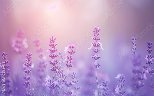 Beautiful lavender flowers blooming in the field, soft focus