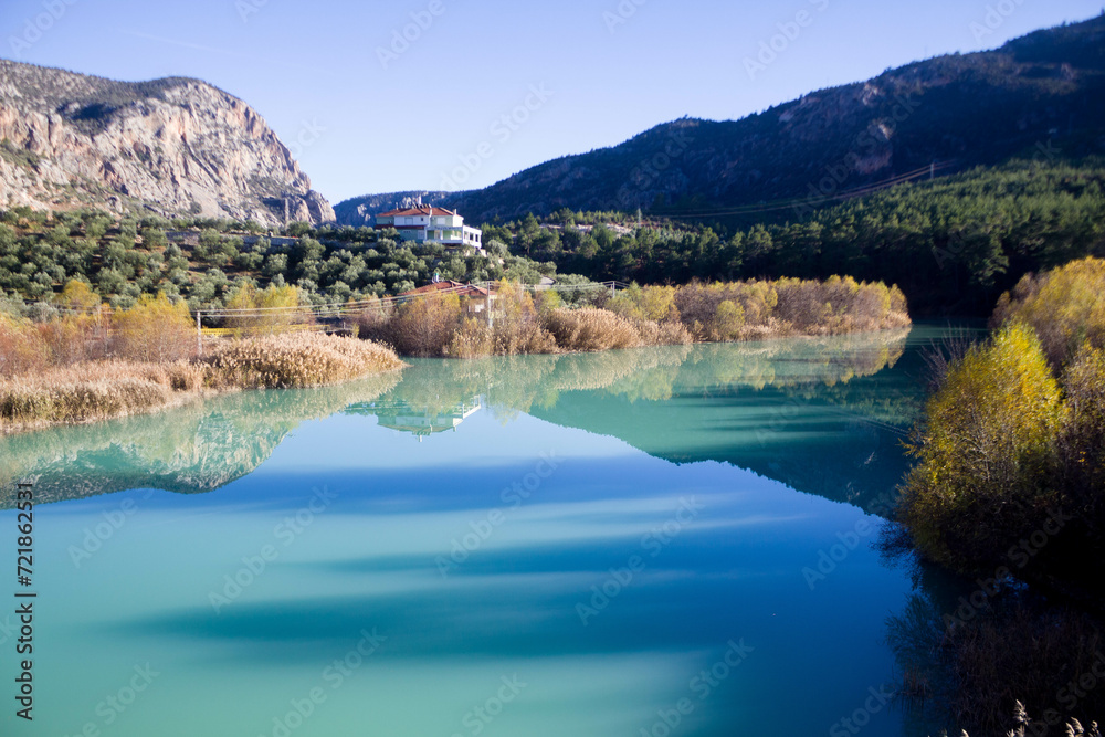 Turquoise Göksu River in Karaman city in Turkey