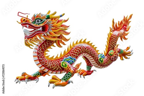 Vibrant Chinese Dragon Sculpture  Traditional Dragon Artwork  Colorful Mythical Creature Isolated