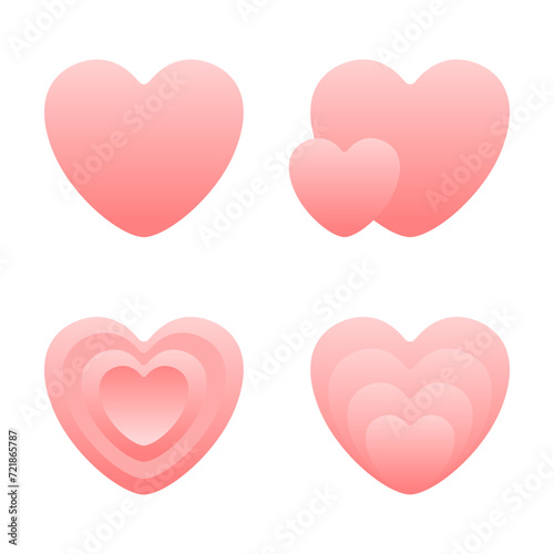 Set cute pink heart love valentine's day icon vector design