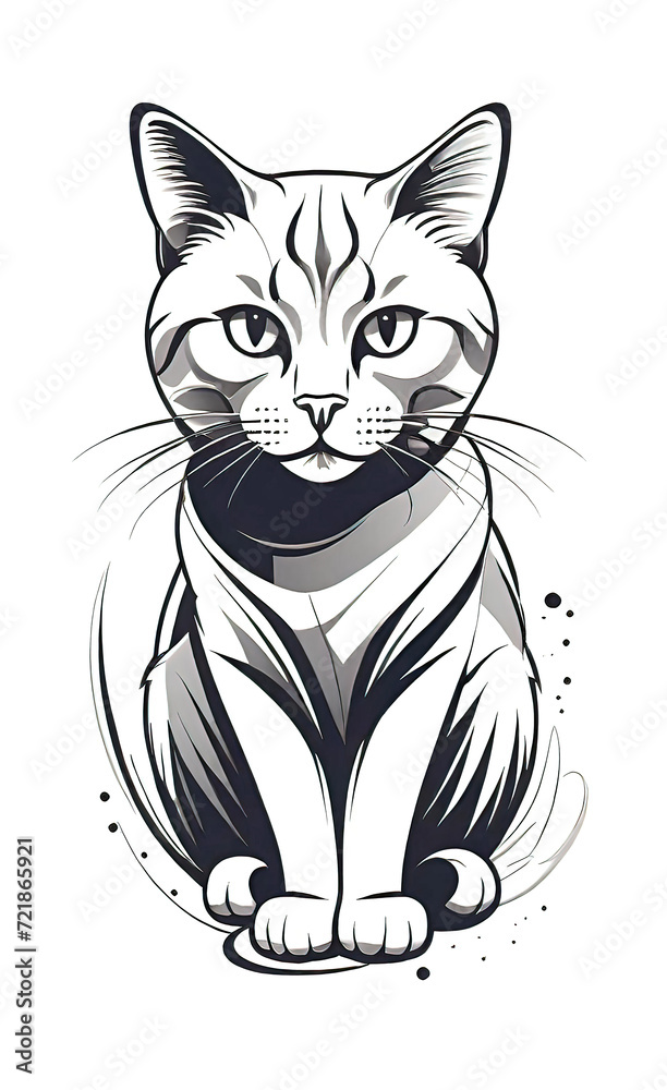 vector illustration, flat logo of cute cat vector icon, primitive childish doodle isolated on white background, favorite pets,