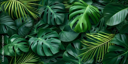Lush tropical foliage wallpaper. vibrant green jungle leaves. perfect background for eco and nature concepts. AI