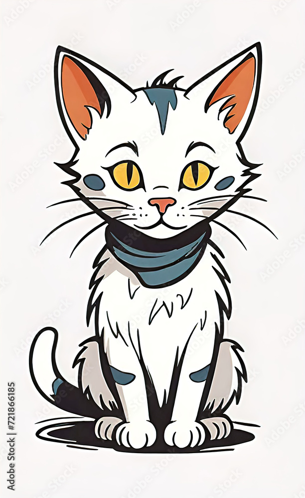 Fototapeta premium vector illustration, flat logo of cute cat vector icon, primitive childish doodle isolated on white background, favorite pets,