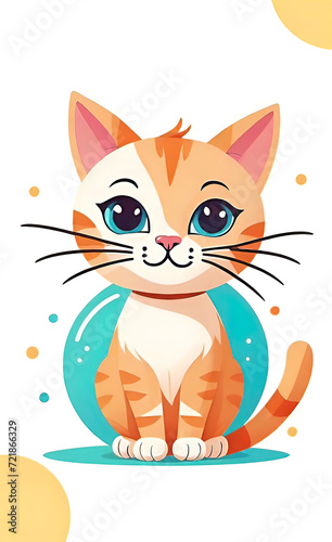 vector illustration  flat logo of cute cat vector icon  primitive childish doodle isolated on white background  favorite pets 