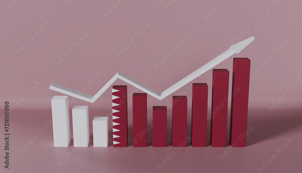Qatar Flag Bar Chart Graph Increasing Values on Pastel Color Background Qatar Flag Bar Chart Graph Increasing Values on Pastel Color Background
