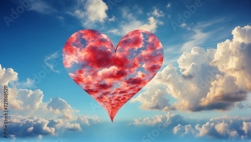 Abstract heart in the sky with clouds. Background with selective focus and copy space