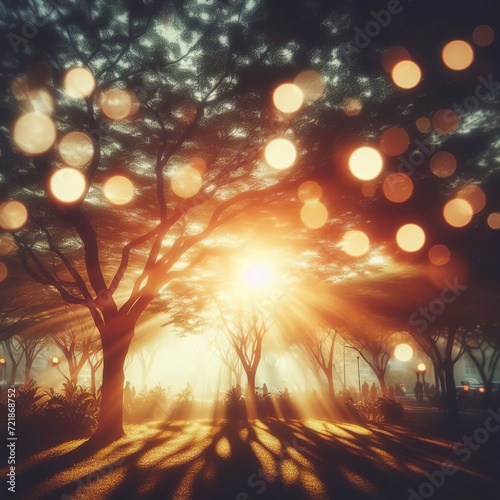 Abstract natural bokeh sunlight background tree
