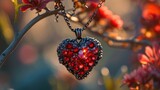 Red stone heart pendant, beautifully accented with diamonds for a luxurious touch, Ai Generated