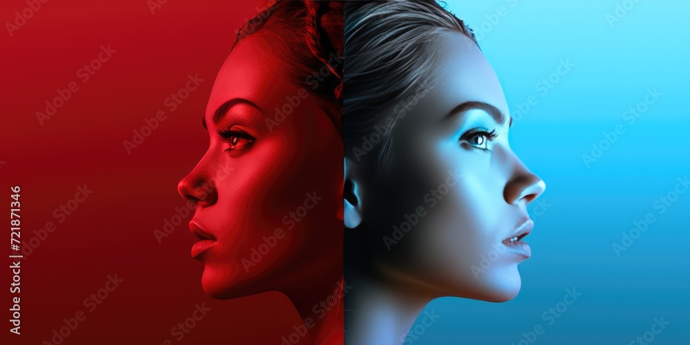 Girl red and DeepSkyBlue portrait background concept