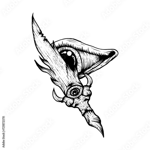 Eye and Dagger Illustration Black and White (ID: 721872378)