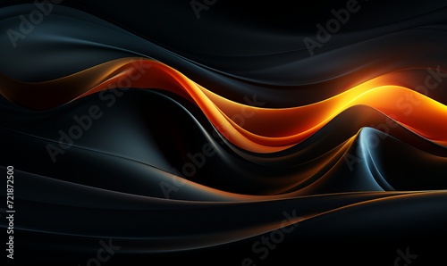 3d rendering of abstract wavy black and orange background