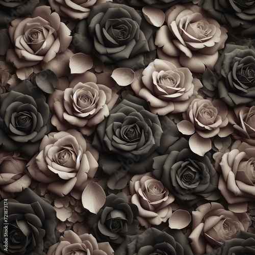 black and white rose petals background pattern, seamless