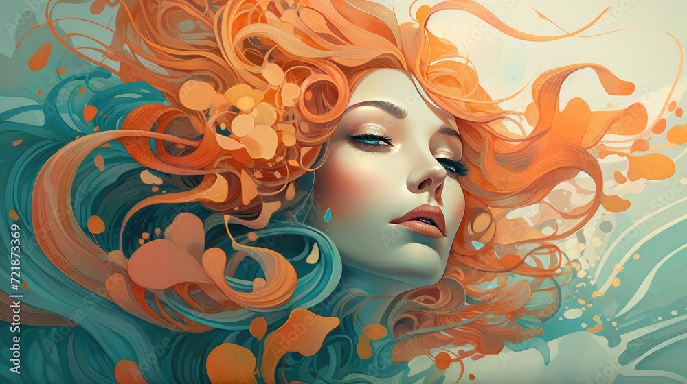 Embracing Beauty and Style with a Radiant Young Woman Adorned in Orange Tresses and Floral Splendor Embracing Beauty and Style with a Radiant Young Woman Adorned in Orange Tresses and Floral Splendor