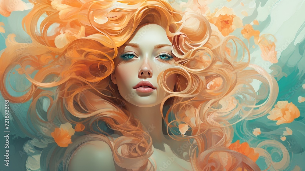 Embracing Beauty and Style with a Radiant Young Woman Adorned in Orange Tresses and Floral Splendor Embracing Beauty and Style with a Radiant Young Woman Adorned in Orange Tresses and Floral Splendor