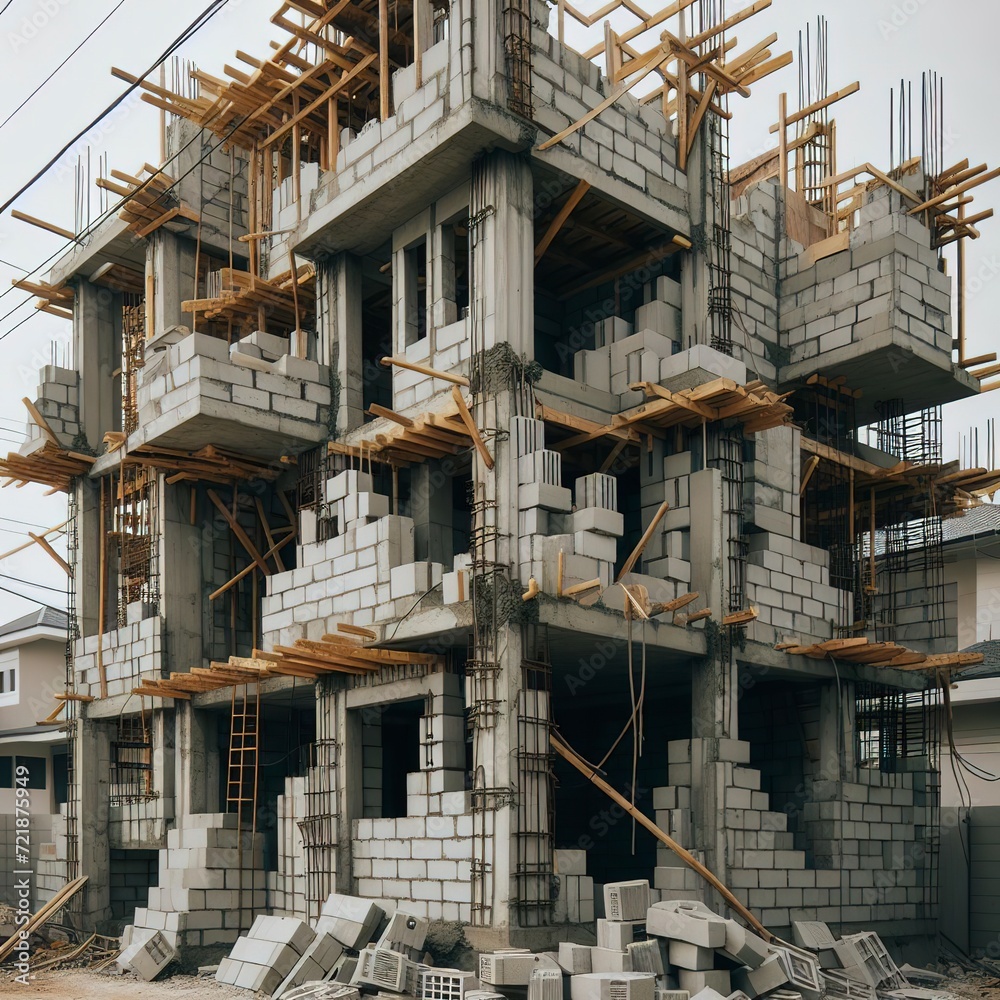 Close-up of an unfinished house
