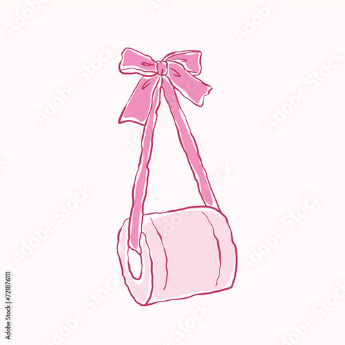 Pink toilet paper with cute bow. Hand drawn pink bow of coquette soft style
