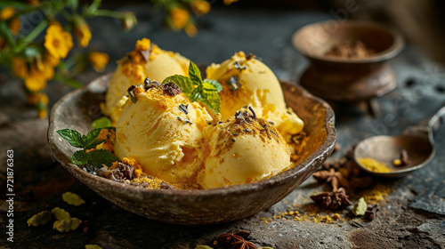 Kulfi, Indian frozen treat. Creamy, cardamom-infused goodness on a stick. Rich, sweet, and a hint of spice, it's a delightful escape into cool indulgence.