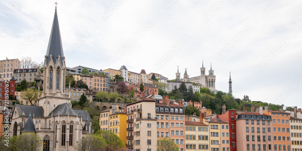 Cityscape of Lyon with city and Saint-Georges Church in east France