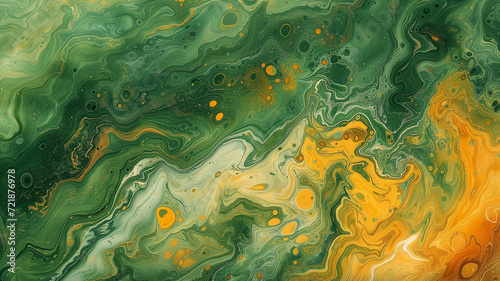 Ethereal Marble Waves in Vibrant Green, Yellow, Orange, and Red Hues - Created using Generative AI