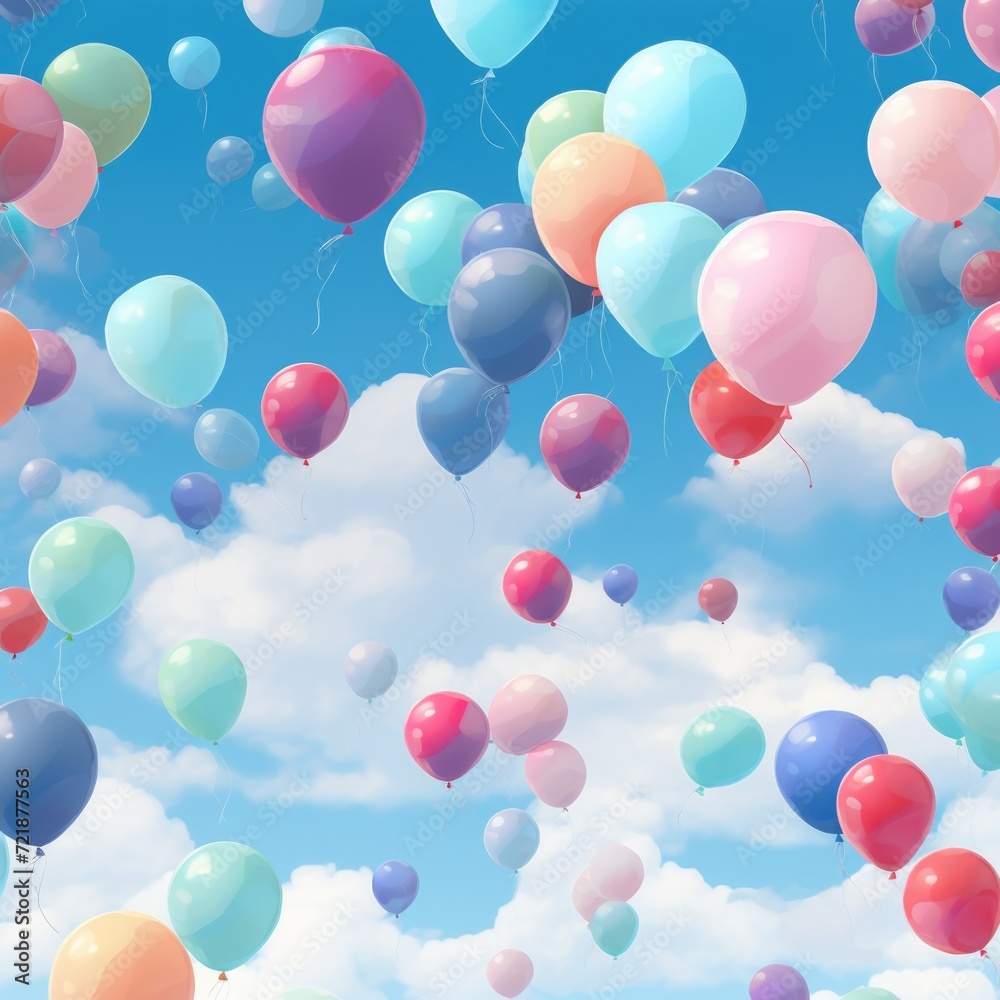 Many colorful balloons on the sky, Seamless pattern concept