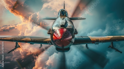 Vintage fighter plane. Photo of a fighter plane with a colored background taken during World War II photo