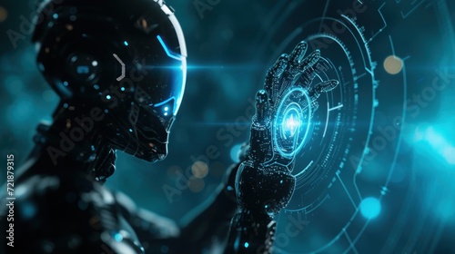Chatbot Chat with AI, Artificial Intelligence. Man using technology smart robot AI, artificial intelligence entering command prompt to produce something, Futuristic technology transformation.