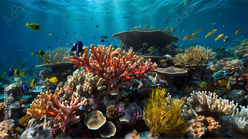 Underwater coral reefs with tropical colorful fishes © AungThurein