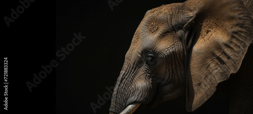 African elephant eyes are looking at big five animals on a black background photo