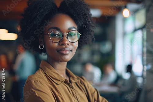 Confident young Black woman in office meeting photo