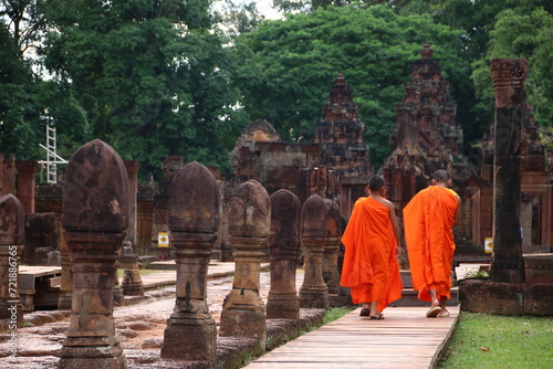 Young Monks at Banteay Srei, ancient Temple in the Jungle (Khnar Sanday, Cambodia)