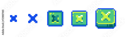 Pixel Close Icon Set for Retro Game UI. Retro 8-Bit Style Exit and Cancel Cross Symbol Buttons