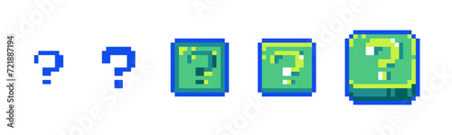 Pixel Help Icon Set for Retro Game UI. Retro 8-Bit Style Question Mark and FAQ Support Buttons