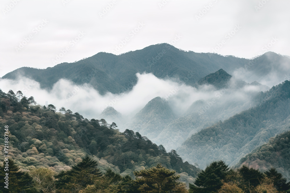 mountains covered in clouds.