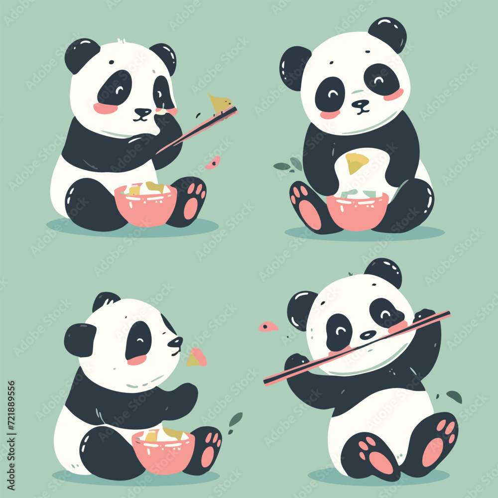 4 Cute Pandas Enjoying Bamboo Meals 4 Cute Pandas Enjoying Bamboo Meals