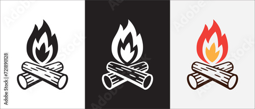 Camp fire vector icons set. Bale fire or bonfire icon set. Burning wood vectors. Great for camping outdoor branding product. simple stock vector illustration in three variation.